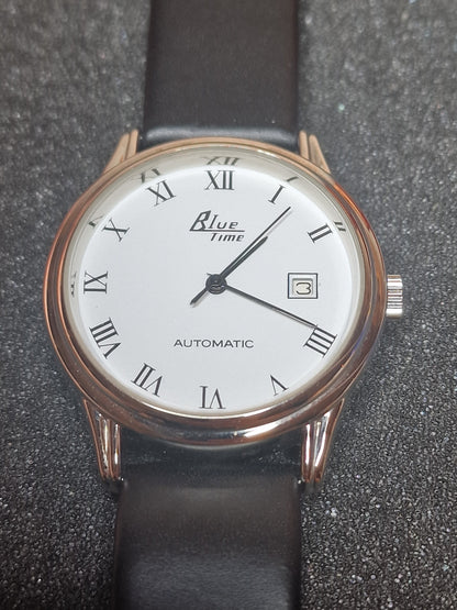 New, Unworn Automatic Blue Time Watch in Bauhaus Style 37mm