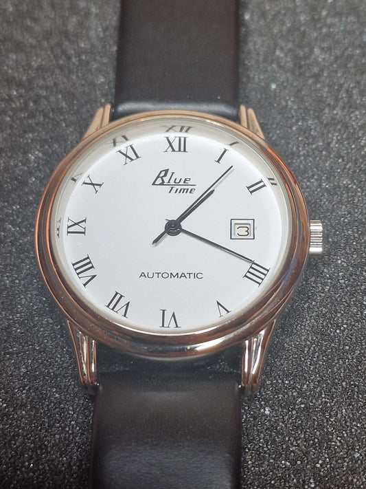 New, Unworn Automatic Blue Time Watch in Bauhaus Style 37mm