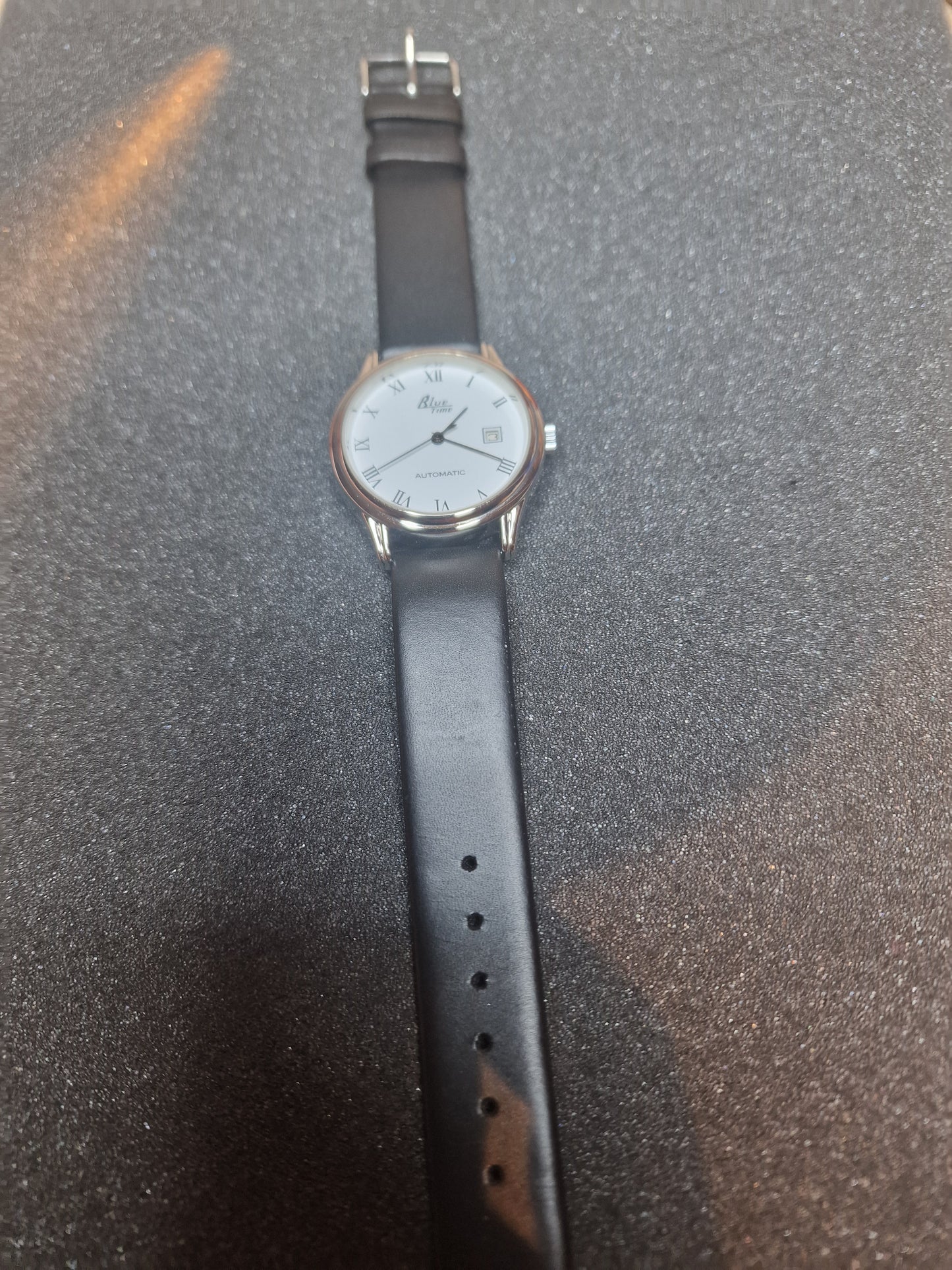 New, Unworn Automatic Blue Time Watch in Bauhaus Style 37mm