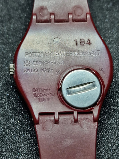 Rare 1983 Swatch GR103 – Burgundy Classic – 34mm