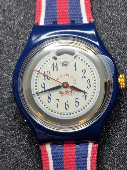 Swatch Automatic SAN105 "Time & Stripes" – 1994 🇺🇸⏱️