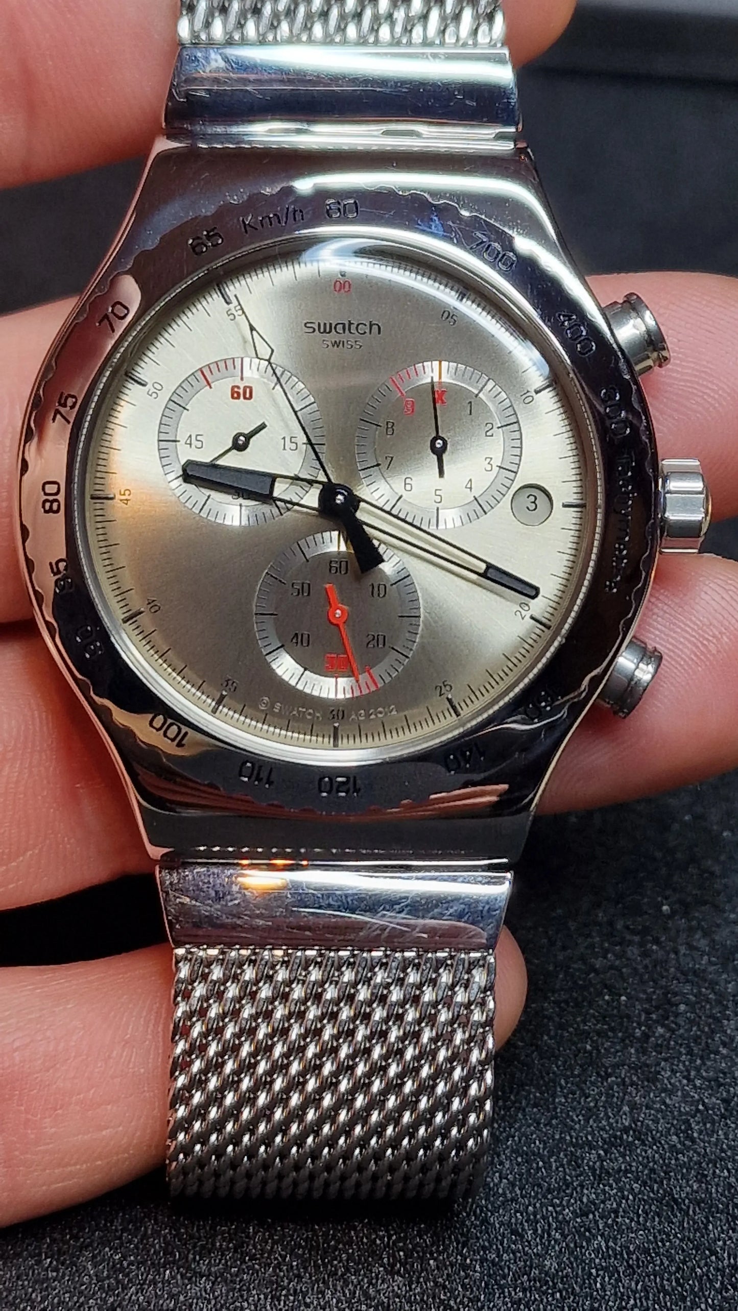 ⏱️ Swatch Irony Chrono YVS405G – “Silverisch”